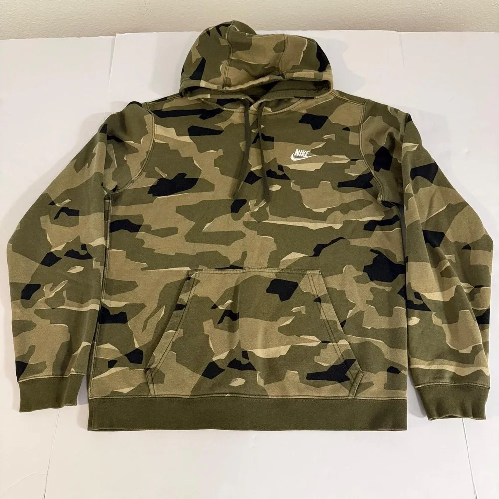 Nike Mens Sportswear Club Fleece Camo Hoodie Green Size M